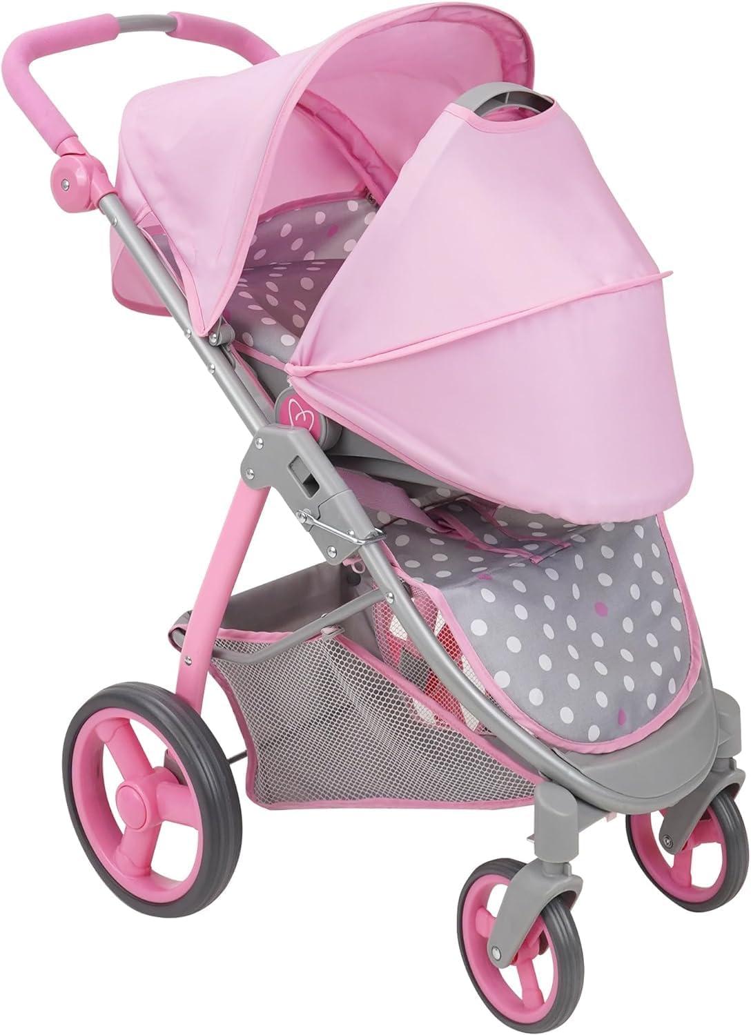 Cotton Candy Pink Doll Travel System in Grey Polka Dots, Fits Dolls Up to 18"