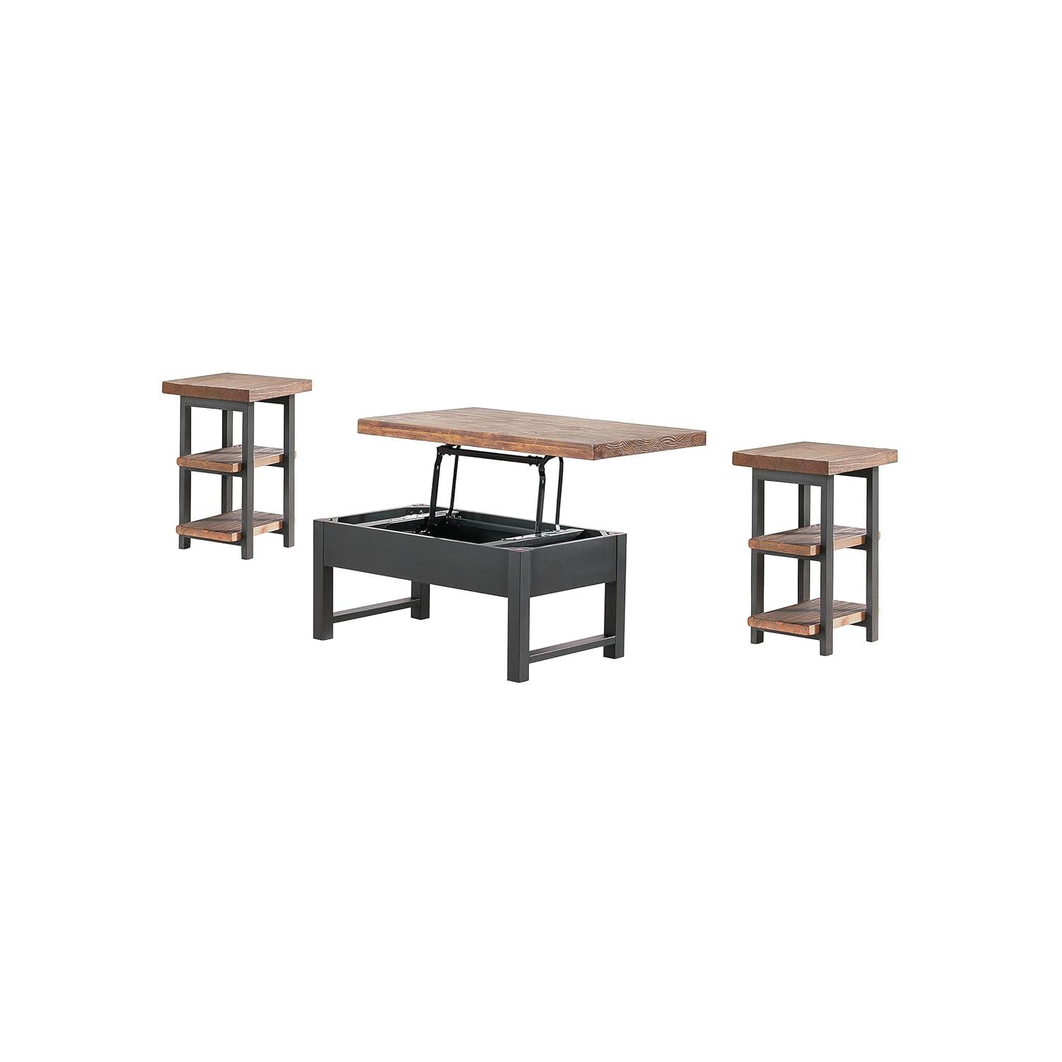 Alaterre Pomona 3-Piece Living Room Set with 42"W Lift Top Coffee Table and Two End Tables with Shelves