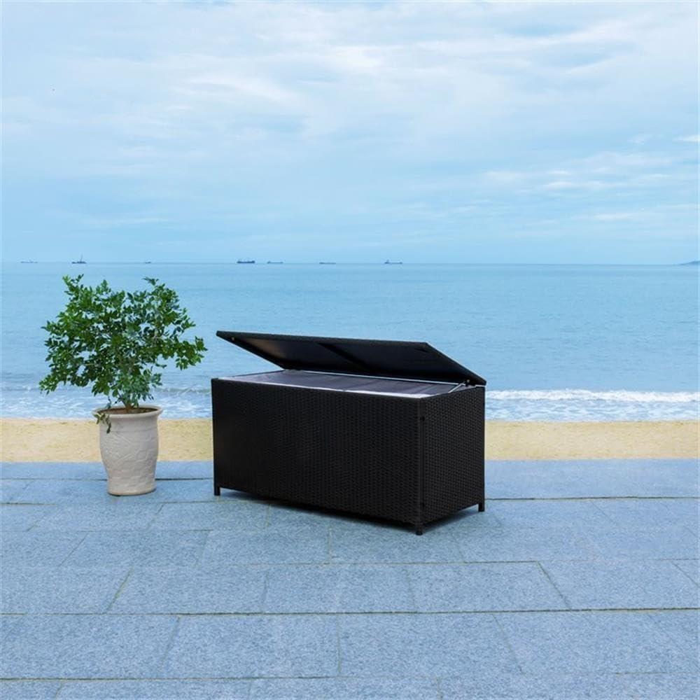 Oliveira Outdoor Cushion Deck Box - Black/White Cushion - Safavieh