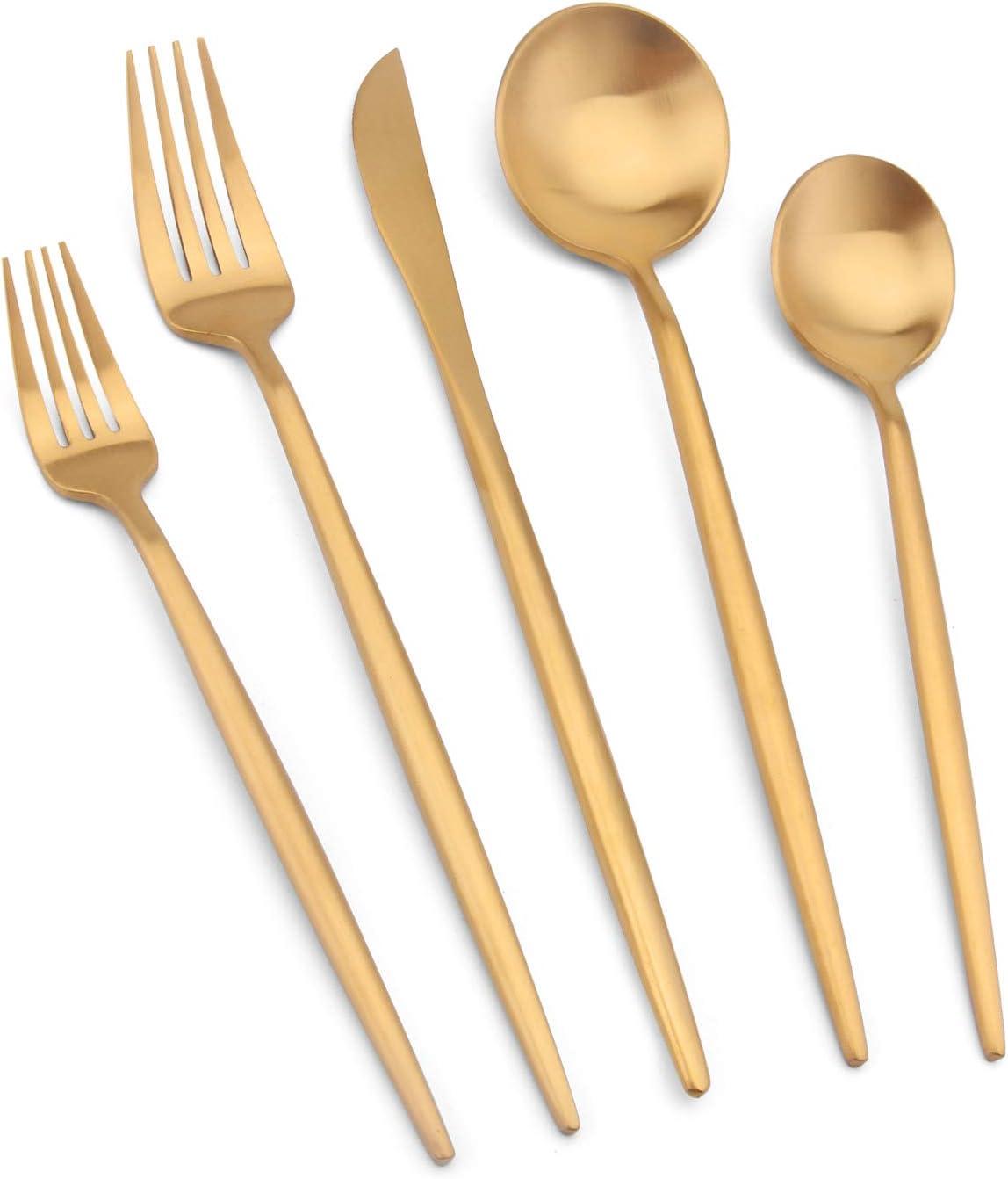 Everly Quinn 30-Piece Gold Silverware Set, Flatware Set For 6, Food-Grade Stainless Steel Cutlery Set, Includes Spoons Forks Knives, Kitchen Cutlery For Home Office Restaurant Hotel