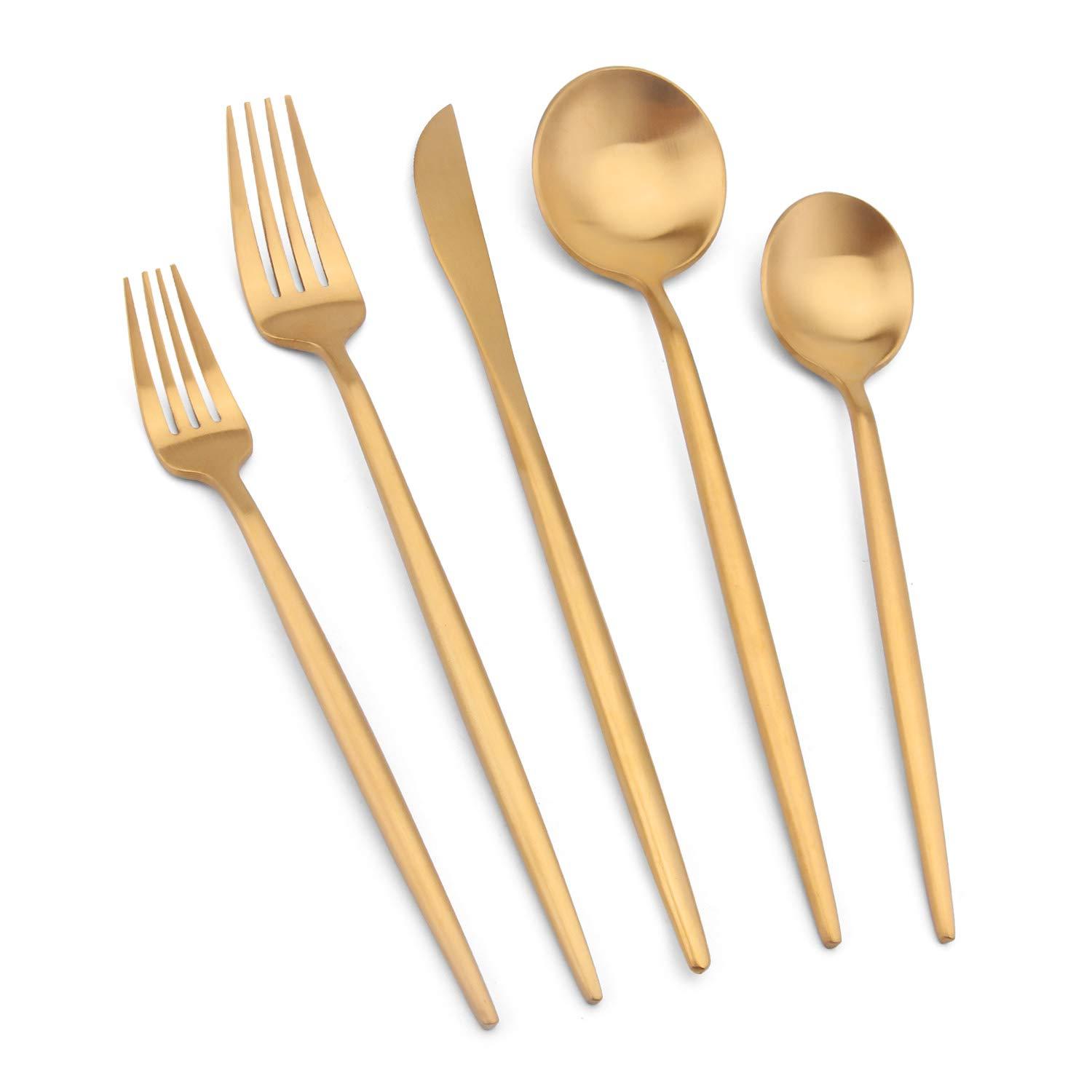 Everly Quinn 30-Piece Gold Silverware Set, Flatware Set For 6, Food-Grade Stainless Steel Cutlery Set, Includes Spoons Forks Knives, Kitchen Cutlery For Home Office Restaurant Hotel