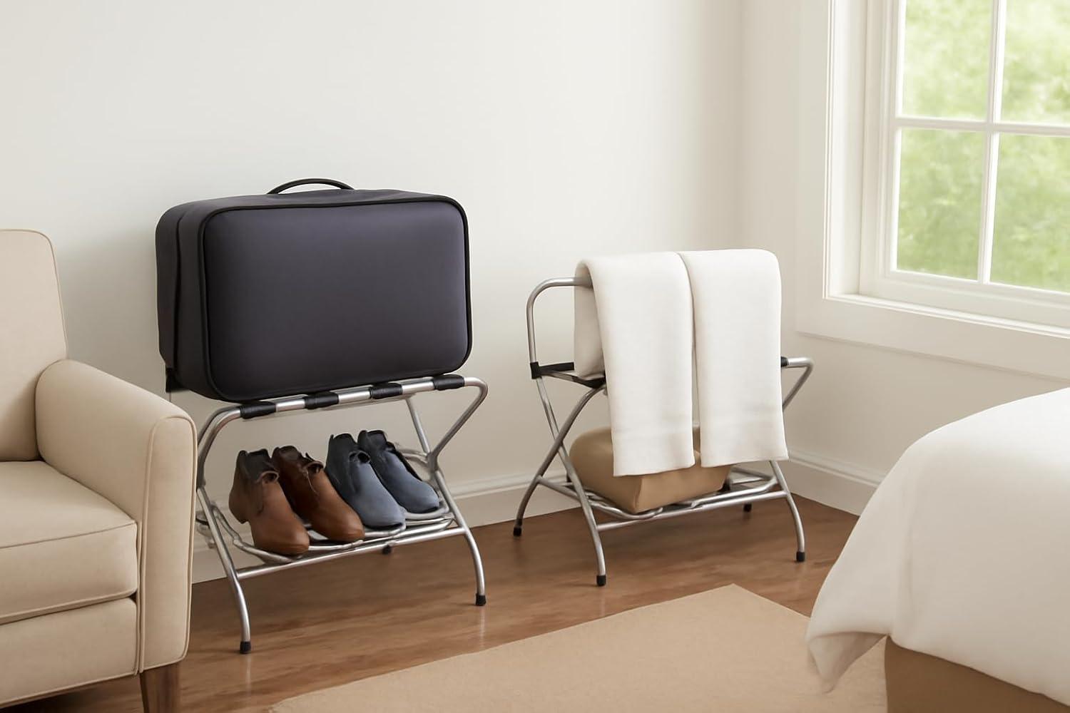 Chrome Foldable Metal Luggage Rack with Bent Legs