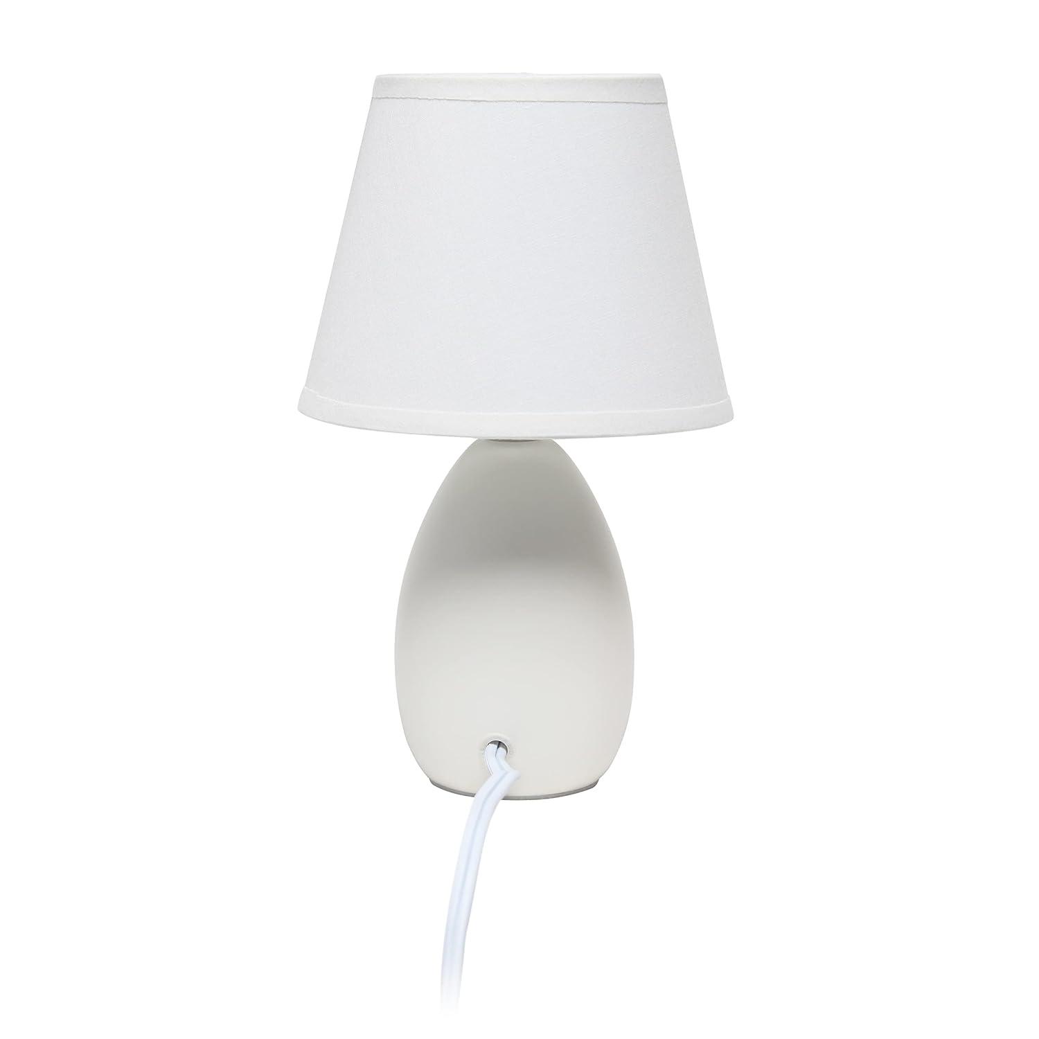 Simple Designs 9.45" Mini Egg Oval Ceramic Table Lamp with Matching Shade, LED Bulb Included, Off White