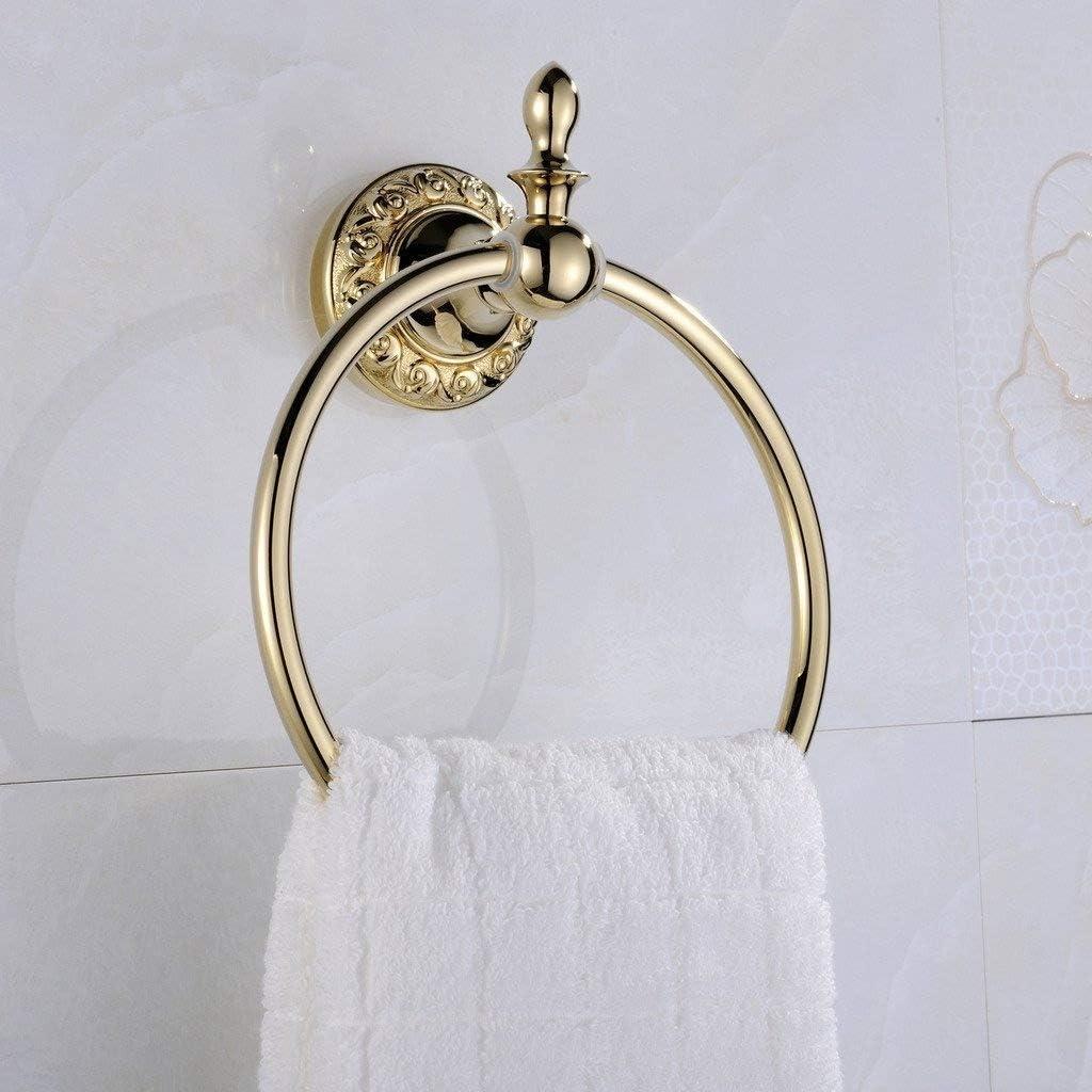 Leyden Polished Gold Towel Ring, Bathroom Hand Towel Holder Wall Mounted Gold Towel Rack Round