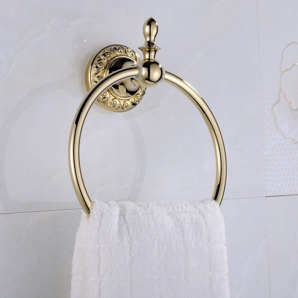 Leyden Polished Gold Towel Ring, Bathroom Hand Towel Holder Wall Mounted Gold Towel Rack Round