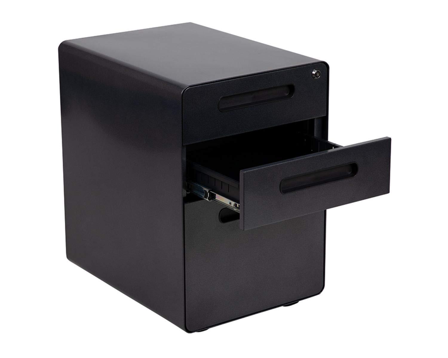 Flash Furniture Ergonomic 3-Drawer Mobile Locking Filing Cabinet with Anti-Tilt Mechanism and Hanging Drawer for Legal & Letter Files, Black