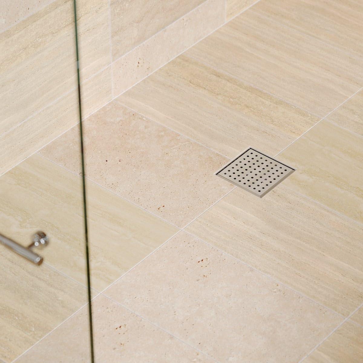 6" Square Shower Drain with Zero Pattern Grate