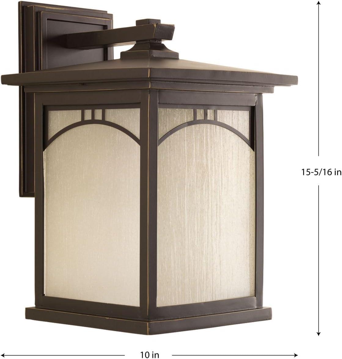 Progress Lighting Residence Collection 1-Light Outdoor Wall Lantern, Antique Bronze, Umber Textured Art Glass Shade