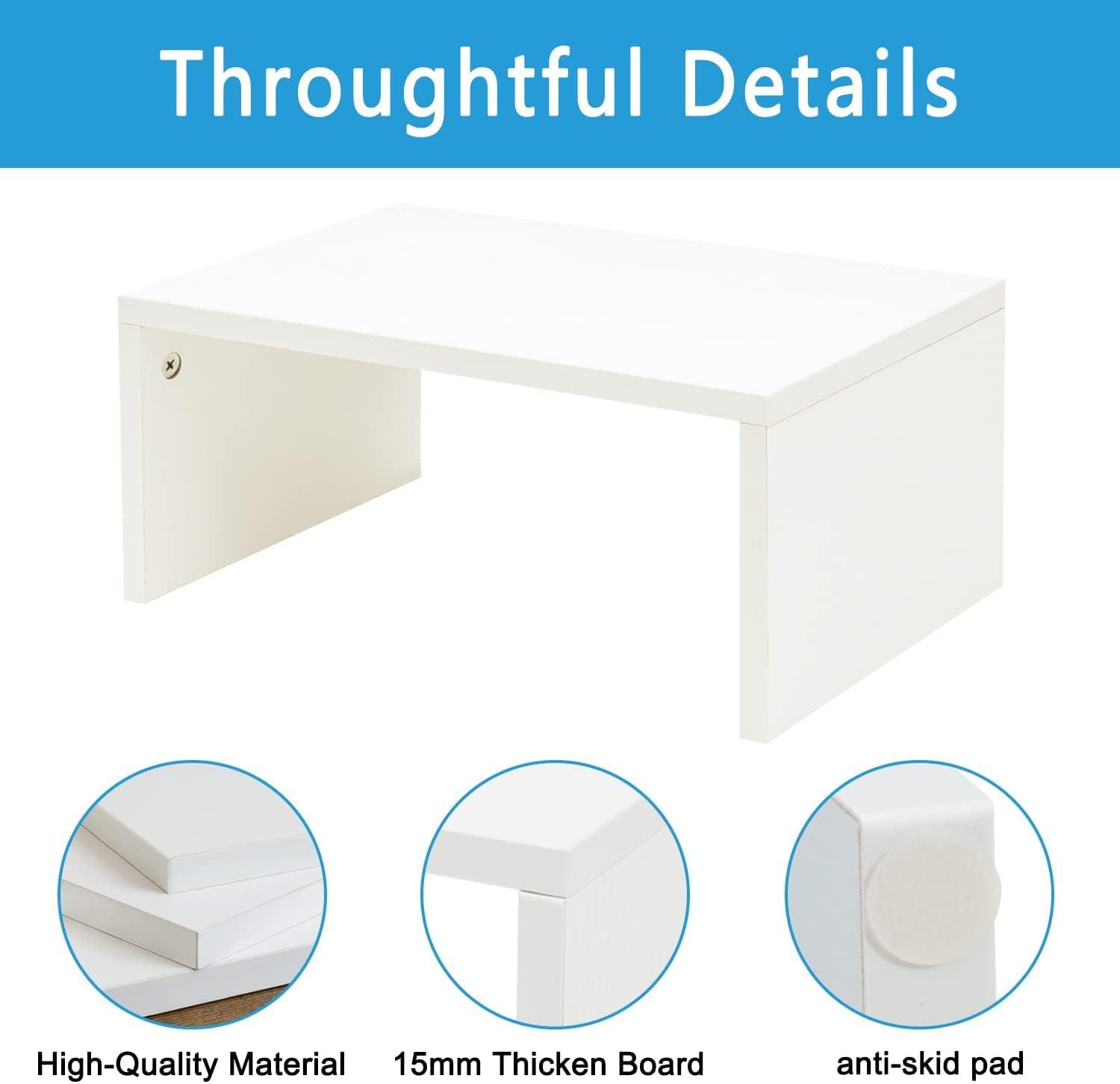 White MDF Monitor Stand Riser with Storage