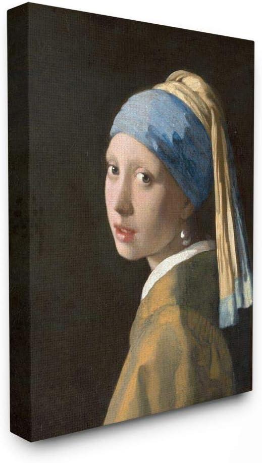 The Stupell Home Decor Collection Vermeer Girl With A Pearl Earring Classical Portrait Painting Canvas Wall Art
