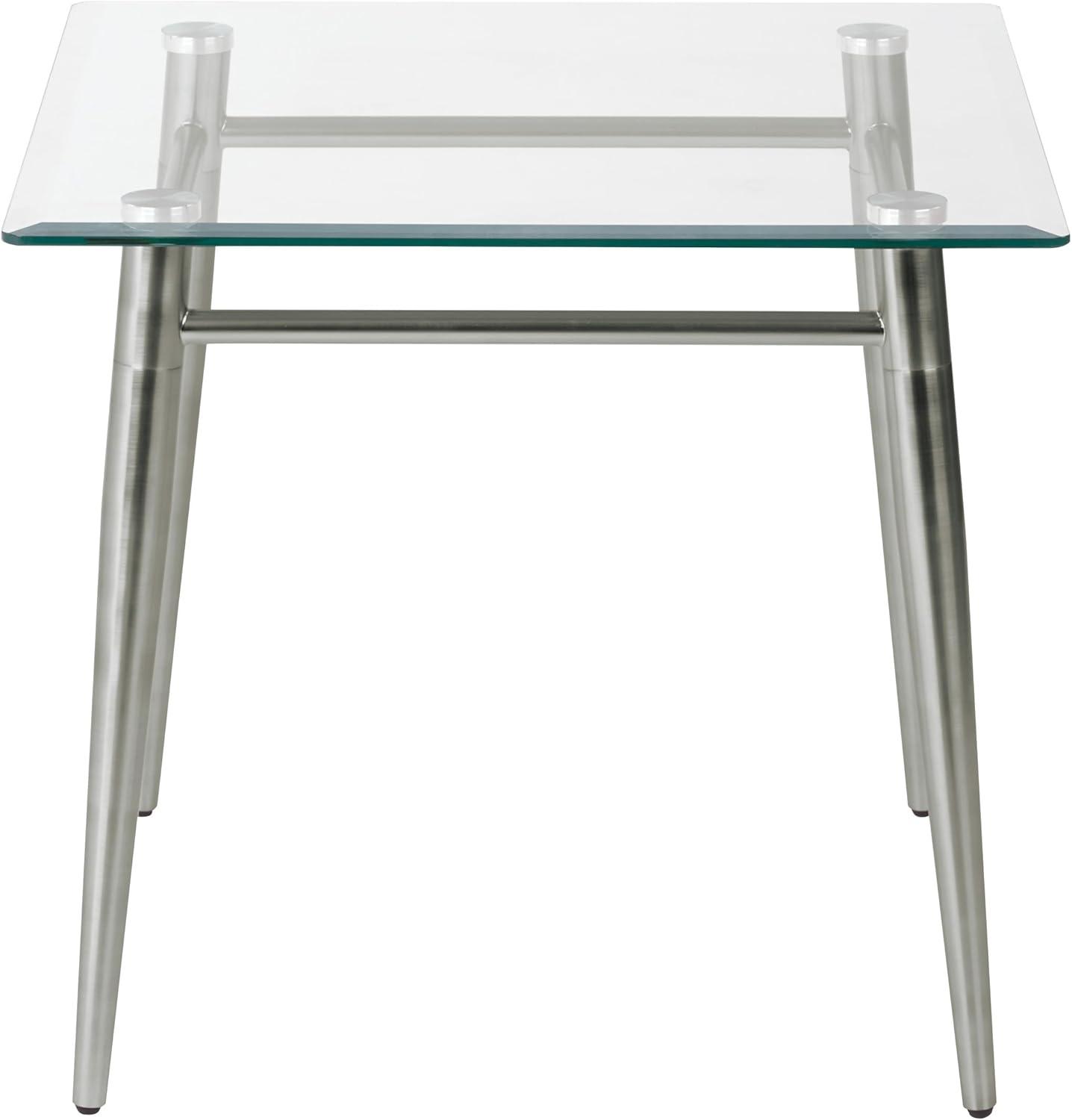 Brooklyn Glass Square Top End Table Metal in Brushed Nickel Finish