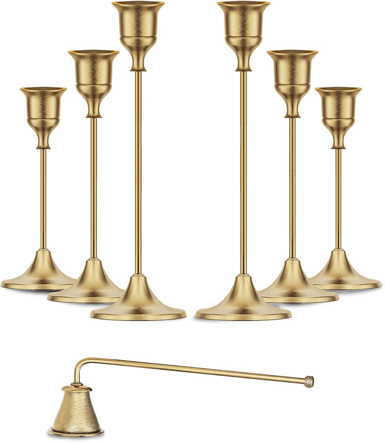 Elegant Gold Brass Taper Candle Holders Set of 6