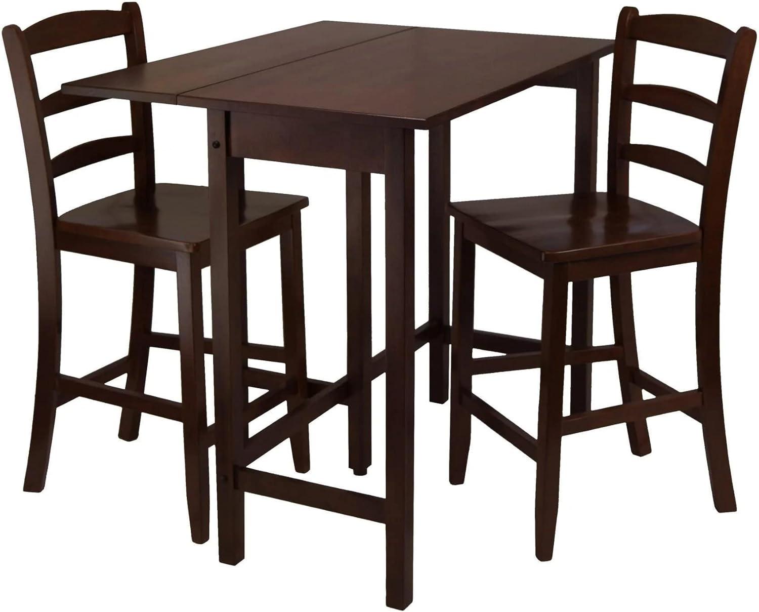 Maykoosh Mediterranean Mingle 3Pc Drop Leaf High Table with 2 Counter Ladder Back Stools - 39.37"W x 30"D x 35.43"H, Space-Saving Rustic Design