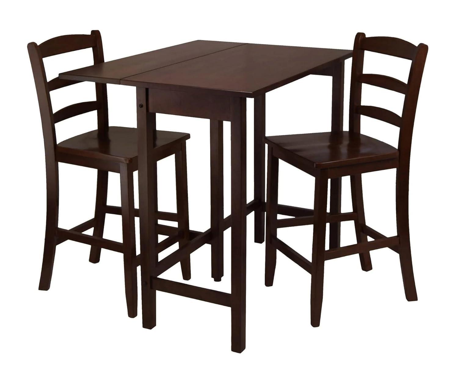 Maykoosh Mediterranean Mingle 3Pc Drop Leaf High Table with 2 Counter Ladder Back Stools - 39.37"W x 30"D x 35.43"H, Space-Saving Rustic Design
