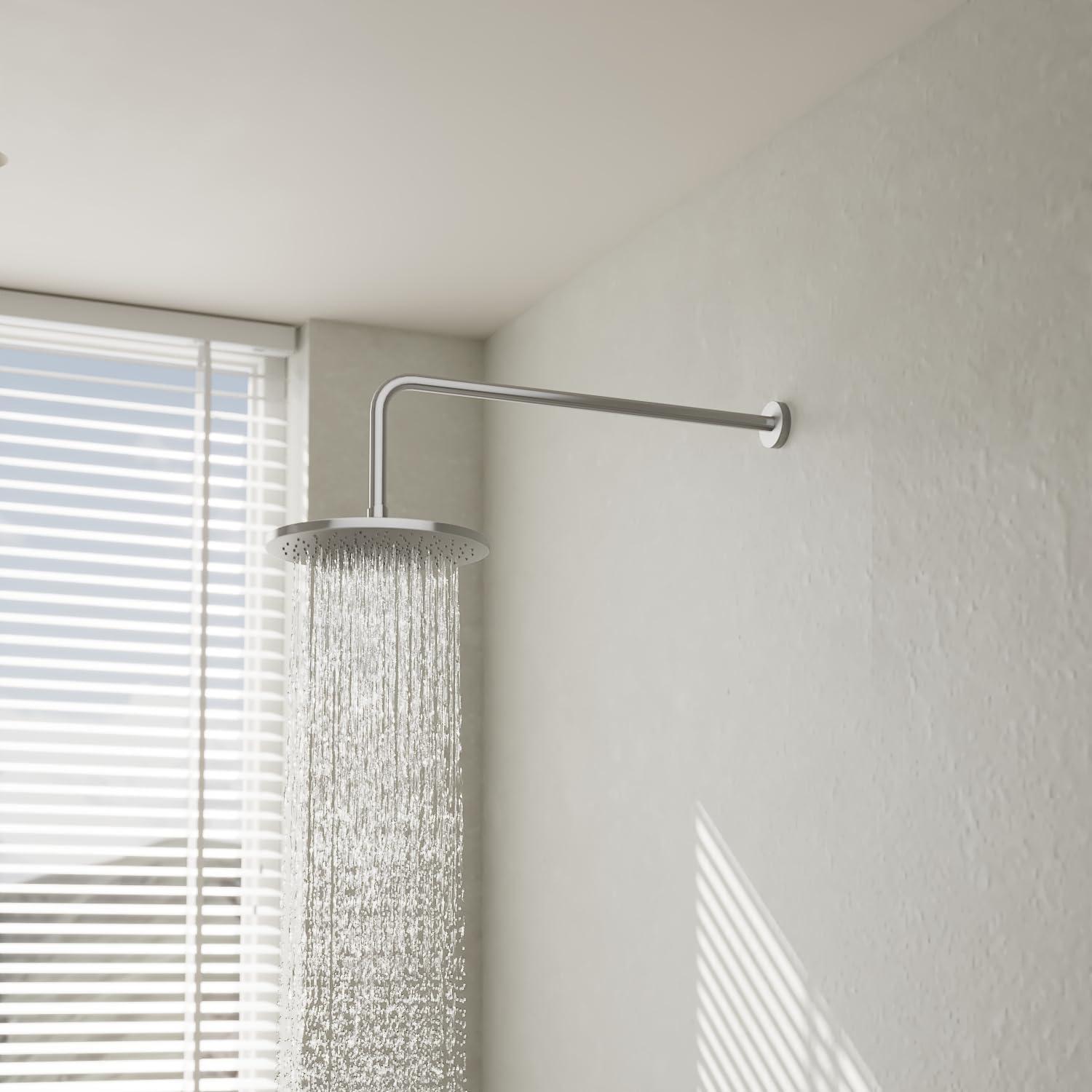 Naiture L Shaped, Corner Shower Head Extension Arm with Flange, 20 inch Length, Straight Lower Rain Fall Shower Head, Long Extender Pipe, Brass, Oil Rubbed Bronze Finish