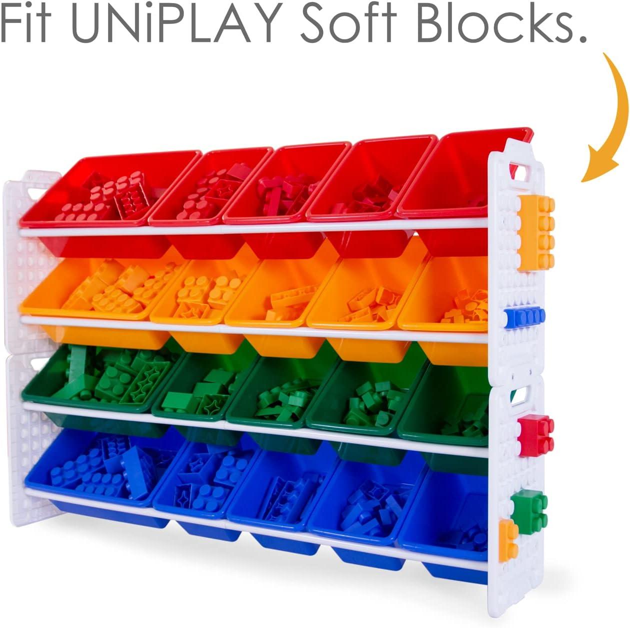 UNiPLAY Toy Organizer With 20 Removable Storage Bins and Block Play Panel, Multi-Size Bin Organizer