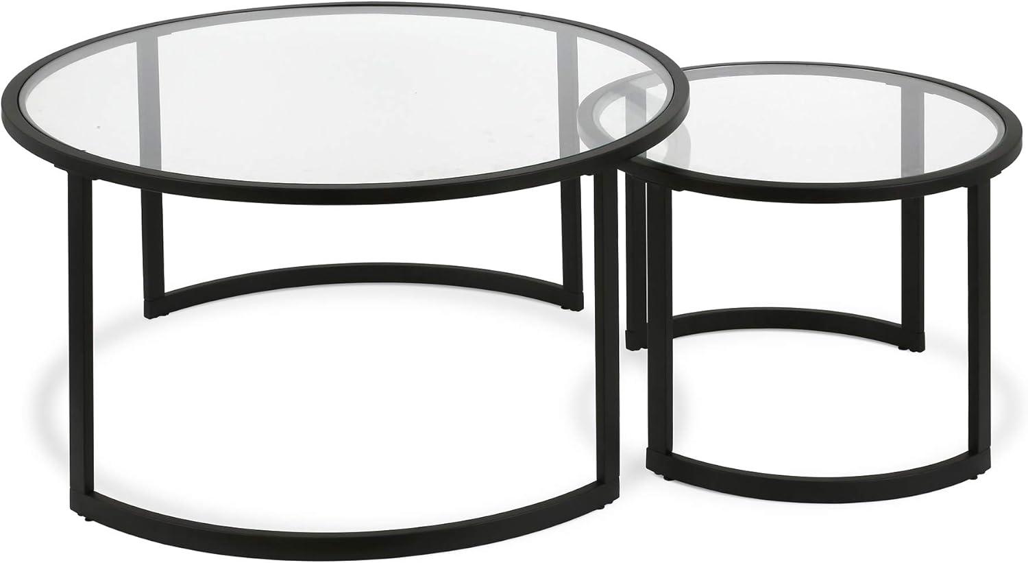 Ivalee 36" Glass And Steel Round Nested Coffee Tables