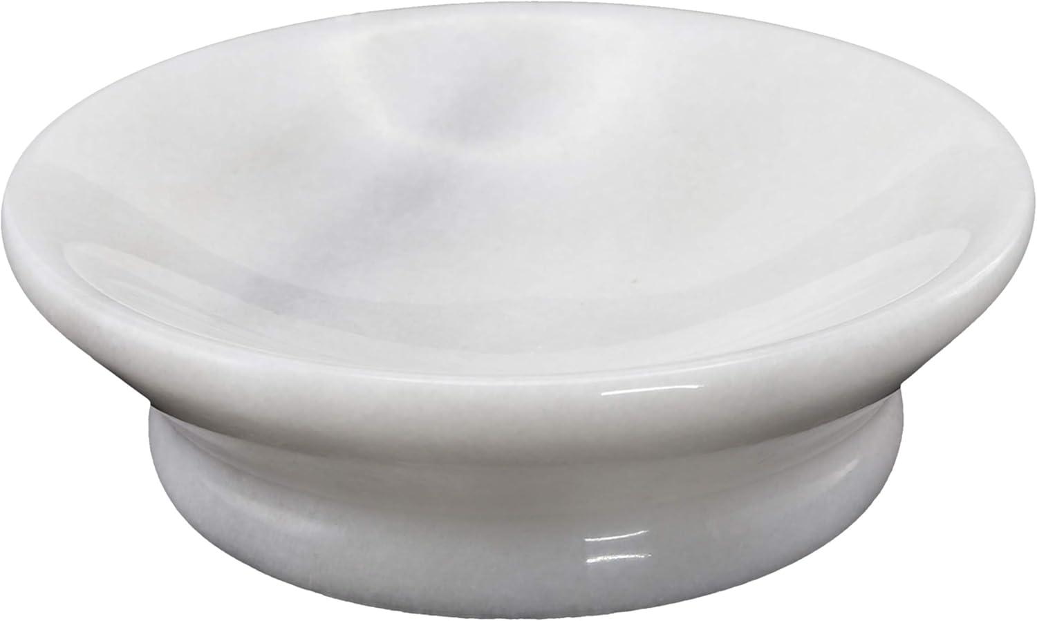 Creative Home Genuine Natural Marble Round Bar Soap Dish Soap Tray Holder Countertop Organizer, 5" Diam. x 1.5" H, Off-White