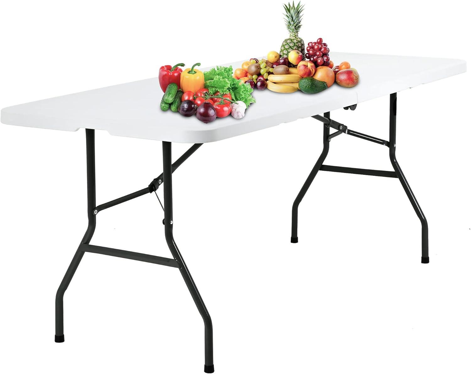 6 FT White Plastic Folding Picnic Table with Carry Handle