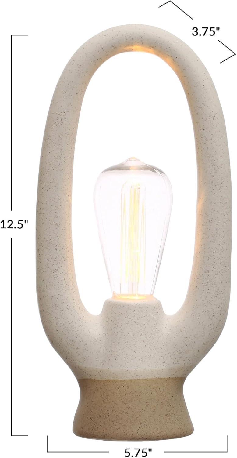 Bloomingville 12.5 Inches Stoneware LED Light with Reactive Glaze for Home and Office, White