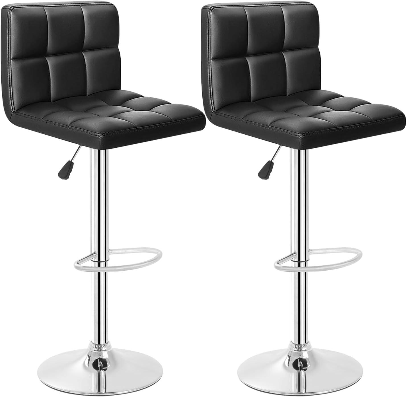 Barstools Set of 2 Counter Height Bar Stools Height Adjustable Back PU Leather Swivel Stools Hydraulic Swivel Dining Chairs for Kitchen Bar Restaurant Living Room, Black