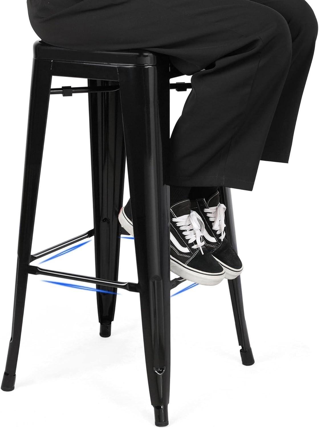 Dkelincs Upgrade Stackable Metal Bar Stools - Set of 4 Counter Height Barstools for Indoor/Outdoor Use - Backless Bar Chairs with Footrest (Black, 30")