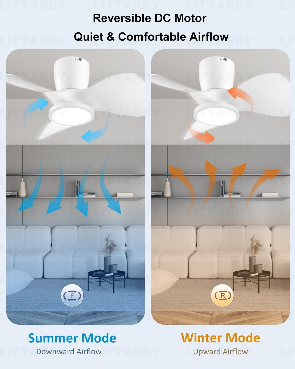 Ceiling Fans with Lights and Remote, 24 Inch Reversible Black Modern Dimmable 3CCT Flush Mount Ceiling Fans, Small Low Profile Ceiling Fan with Light for Bedroom, Kitchen, Living/Kids/Dining Room