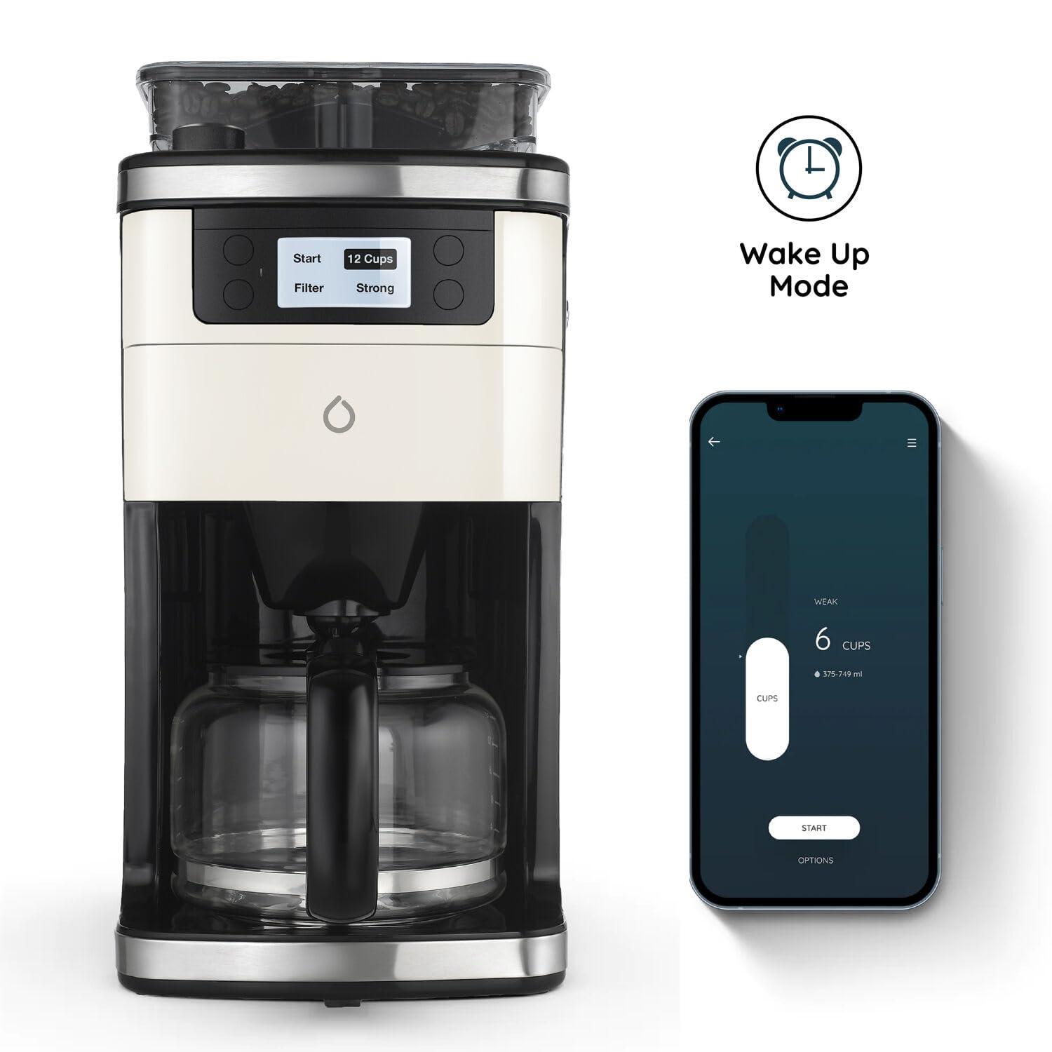 Smarter iCoffee Brew Smart Coffee Maker and Grinder with App, 3 Panels (Cream, Black, Red, New)
