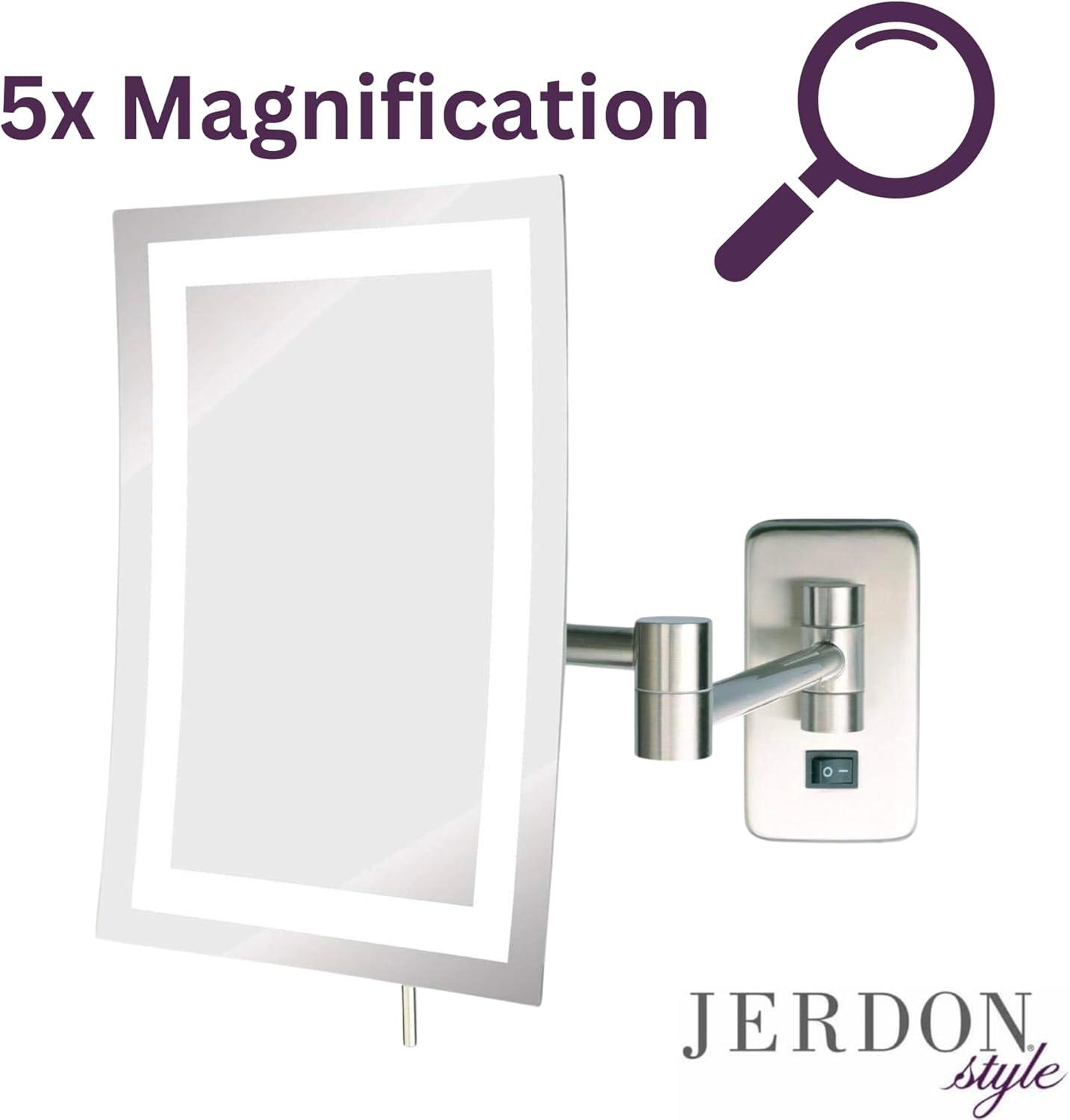 Nickel Wall Mounted LED Lighted Makeup Mirror with 5X Magnification