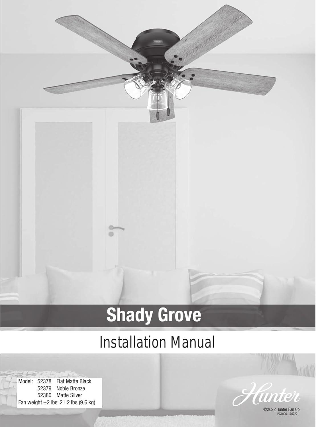 52" Shady Grove Low Profile Ceiling Fan with Light Kit and Pull Chain (Includes LED Light Bulb) - Hunter Fan