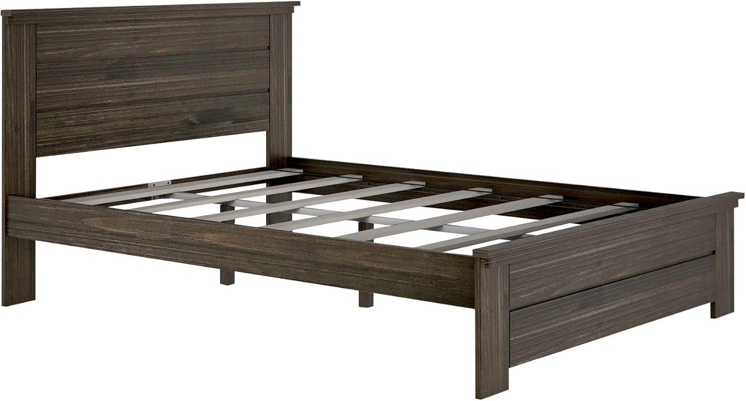 Barnwood Brown Pine Queen Platform Bed with Headboard