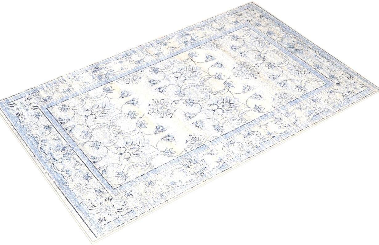 La Jolla Blue and Ivory Synthetic Rectangular Area Rug