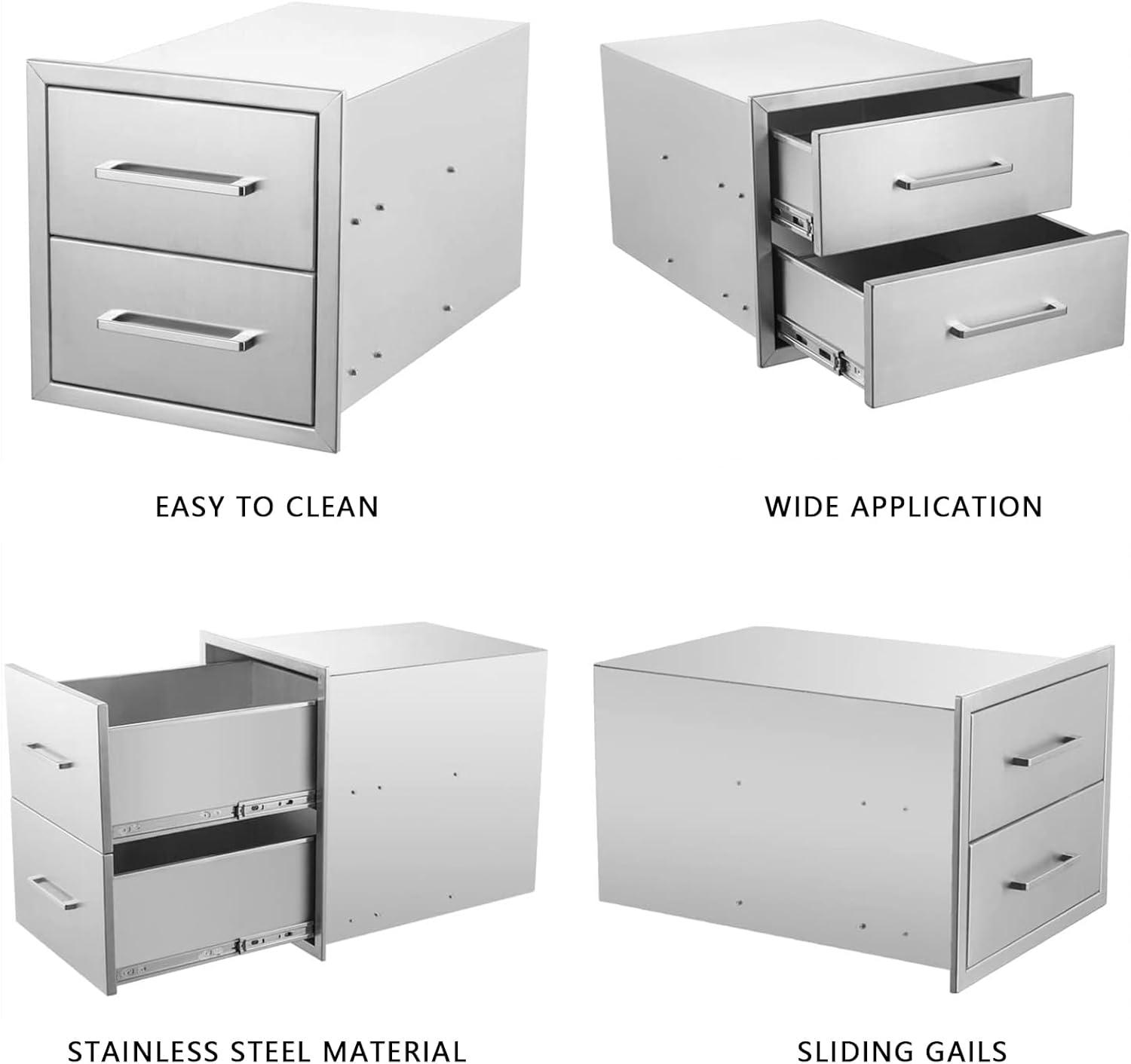 Outdoor Kitchen Drawer Stainless Steel 3-Drawer, BBQ Island Built-in Drawer Weatherproof, Flush Mount for Outdoor Kitchen and Grill Station (17"W*30"H*21“D)