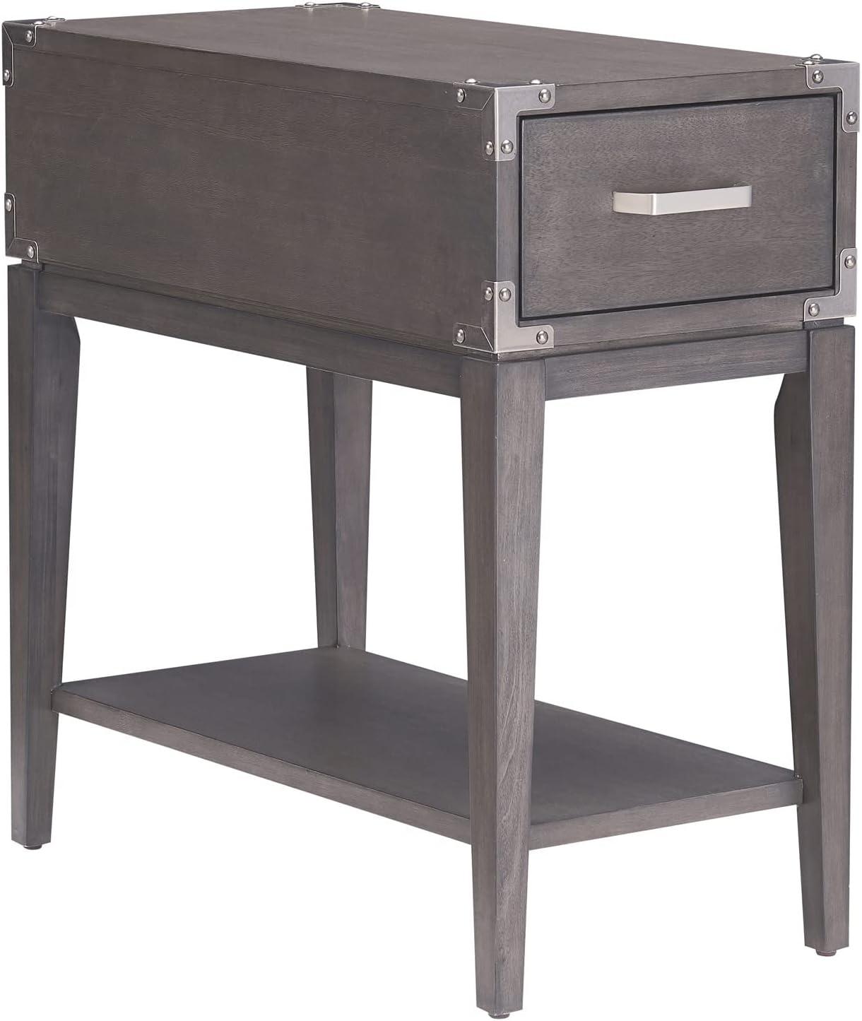 Leick Home 24005 Beckett Rustic Side Table with Drawer and Lower Shelf for Living Room, Bedroom, Anthracite/Pewter