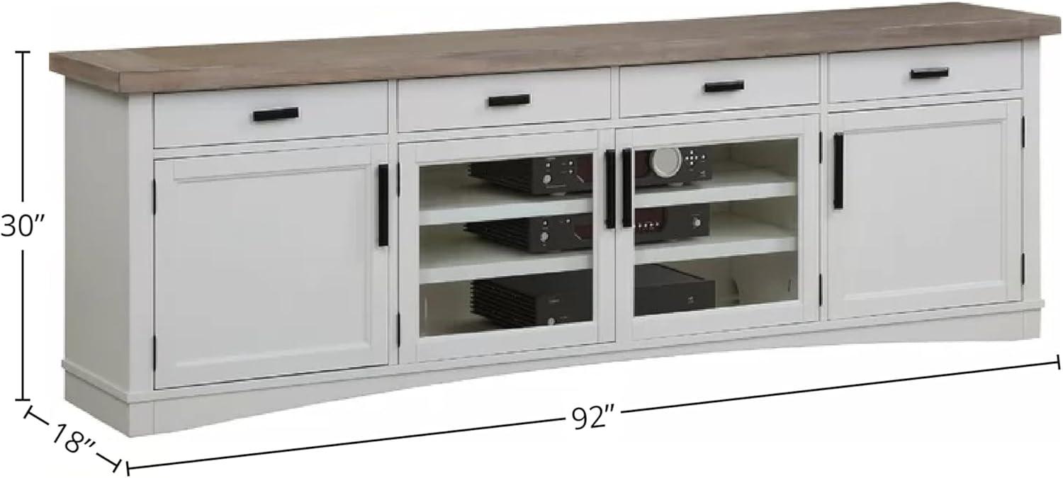 White and Beige 92" Transitional Wood TV Console
