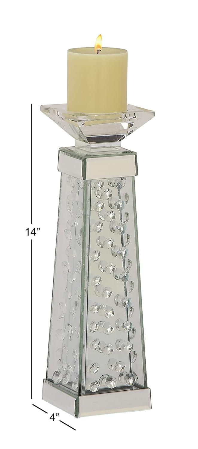 House of Hampton® Glass Pillar Silver Hurricane Lamp with Mirrored Accents
