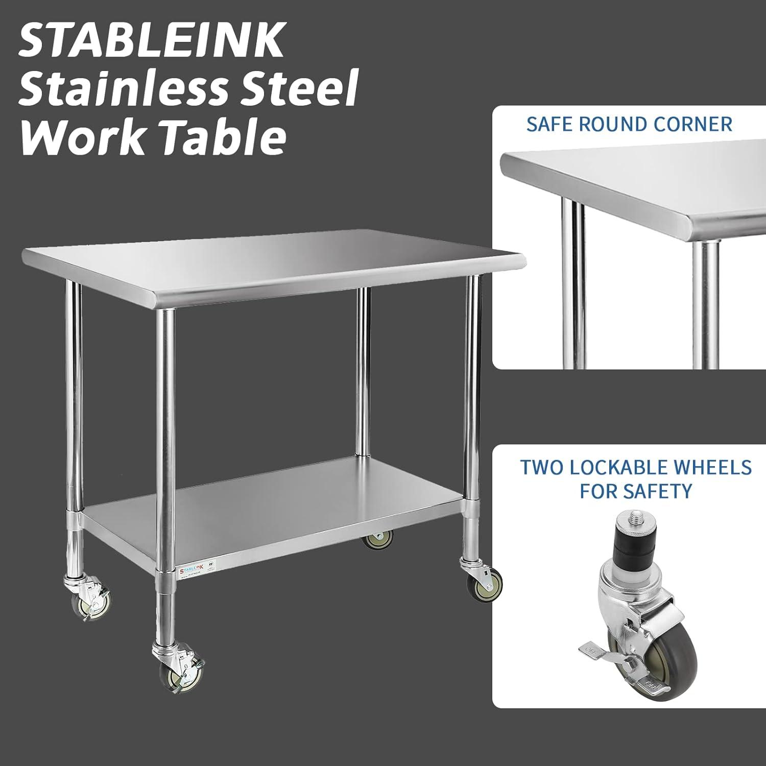 Sakiyr Stainless Steel Work Table, Heavy Duty Commercial Food Prep Table with Undershelf for Home Kitchen