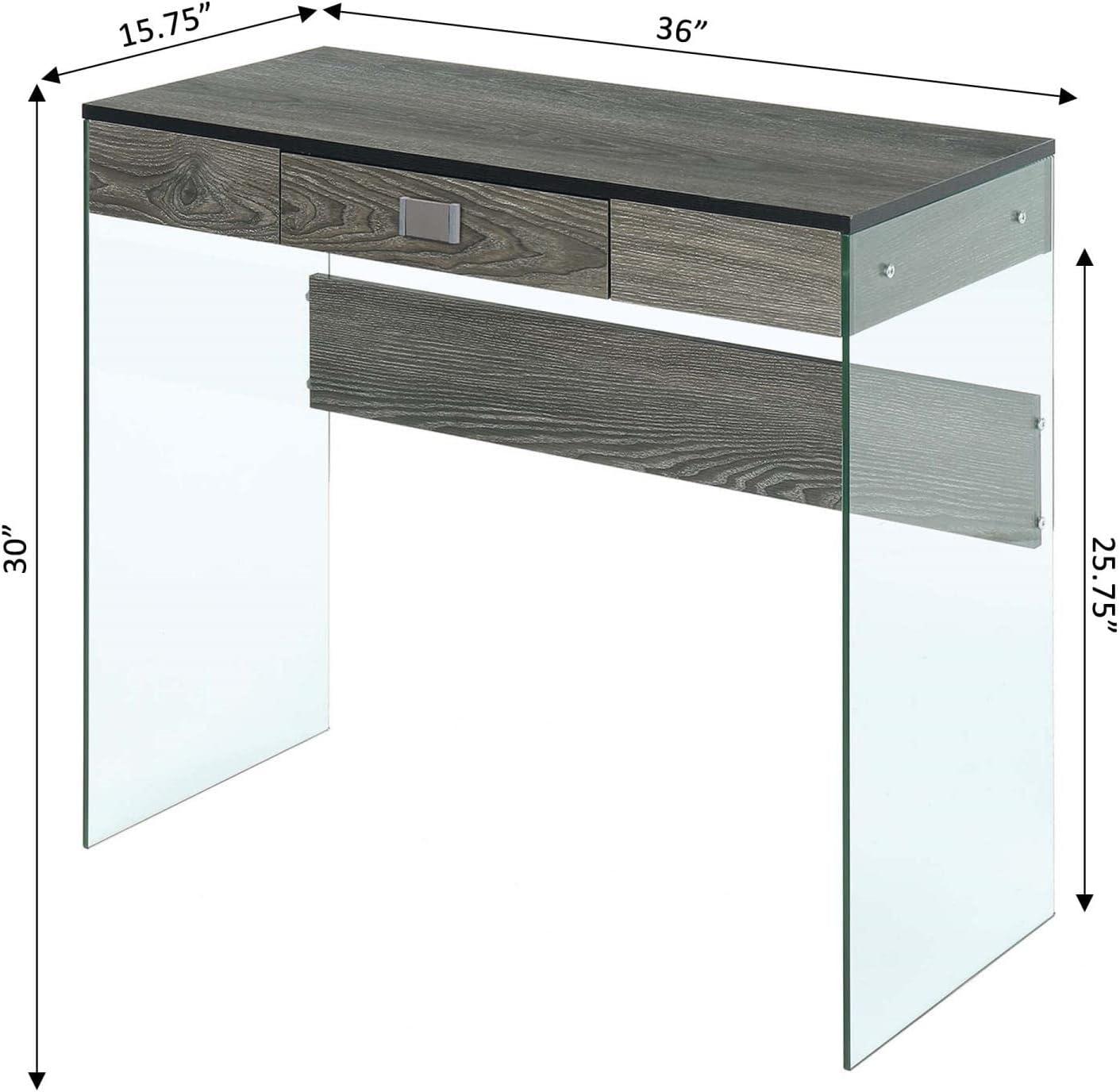 Convenience Concepts SoHo 30" Tall 1 Drawer Glass 36-inch Desk, Weathered Gray/Glass, All Ages