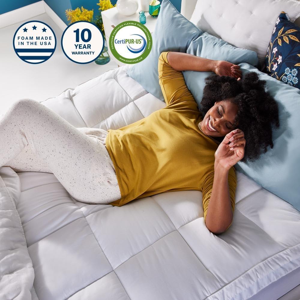 Sleep Innovations Memory Foam Mattress Topper, Twin, Gel Dual Layer Support, 4 inch