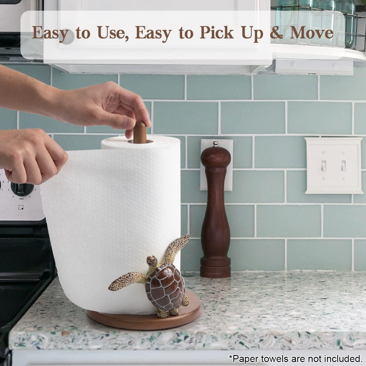 Turtle Paper Towel Holder - Decorative Paper Towel Holders Wooden Cute Decor Sea Turtle Gifts for Women Wood Kitchen Countertop Stand Unique Funny Animal Coastal Ocean Beach House Home Beachy