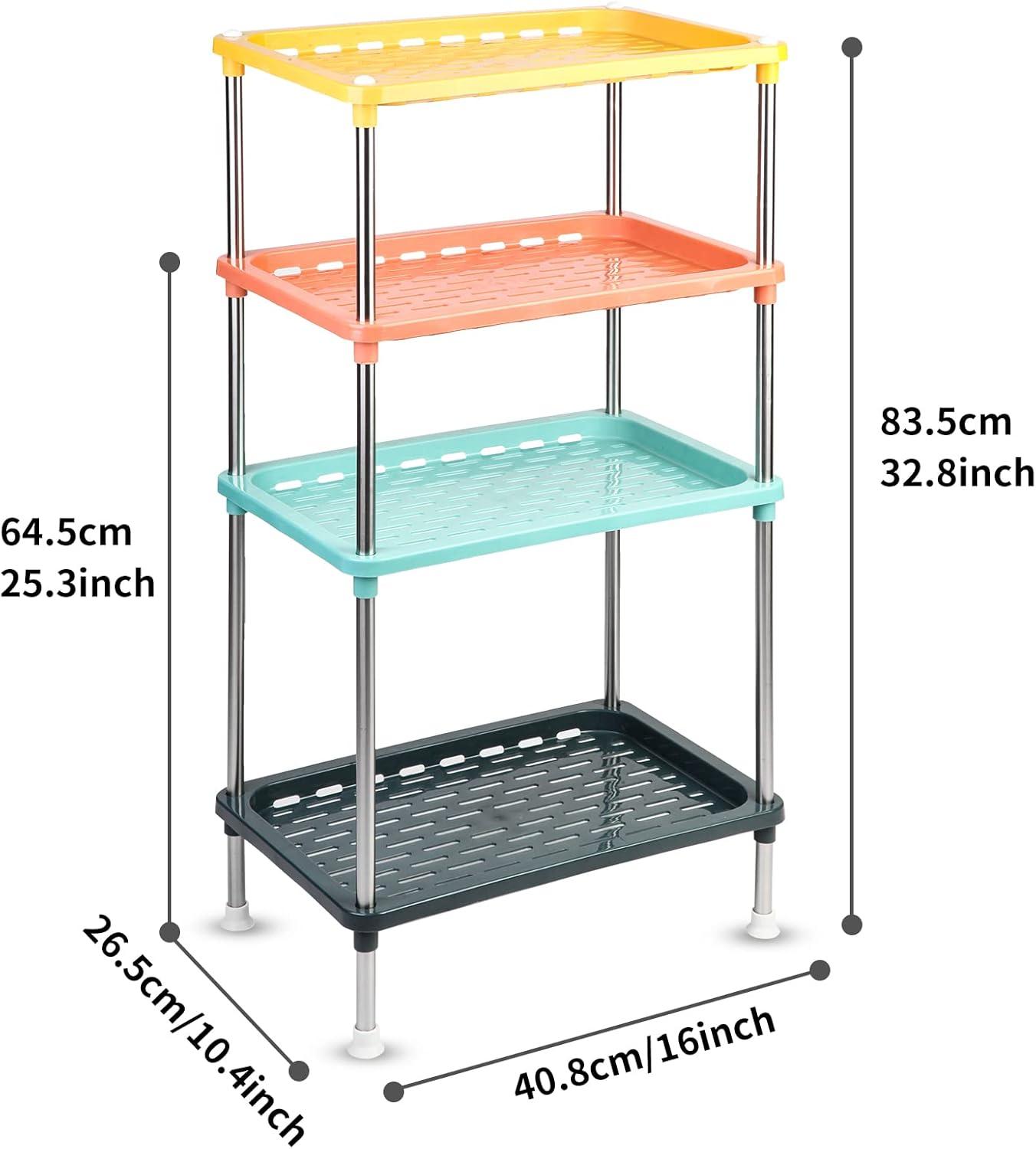 Multicolor 4-Tier Plastic Storage Rack with Metal Frame