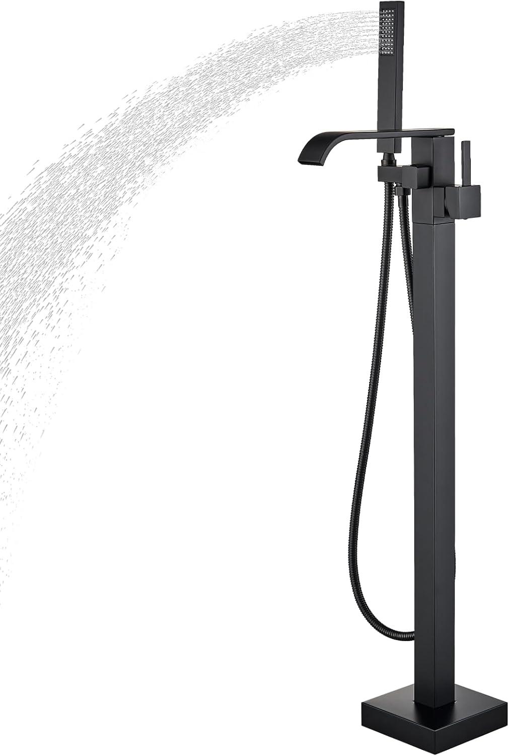 AIHOME Freestanding Bathtub Faucet Matte Black Shower Head and Handle Set Single-Hand High-Pressure Shower Head Floor Mount Bathroom Supplies unusual