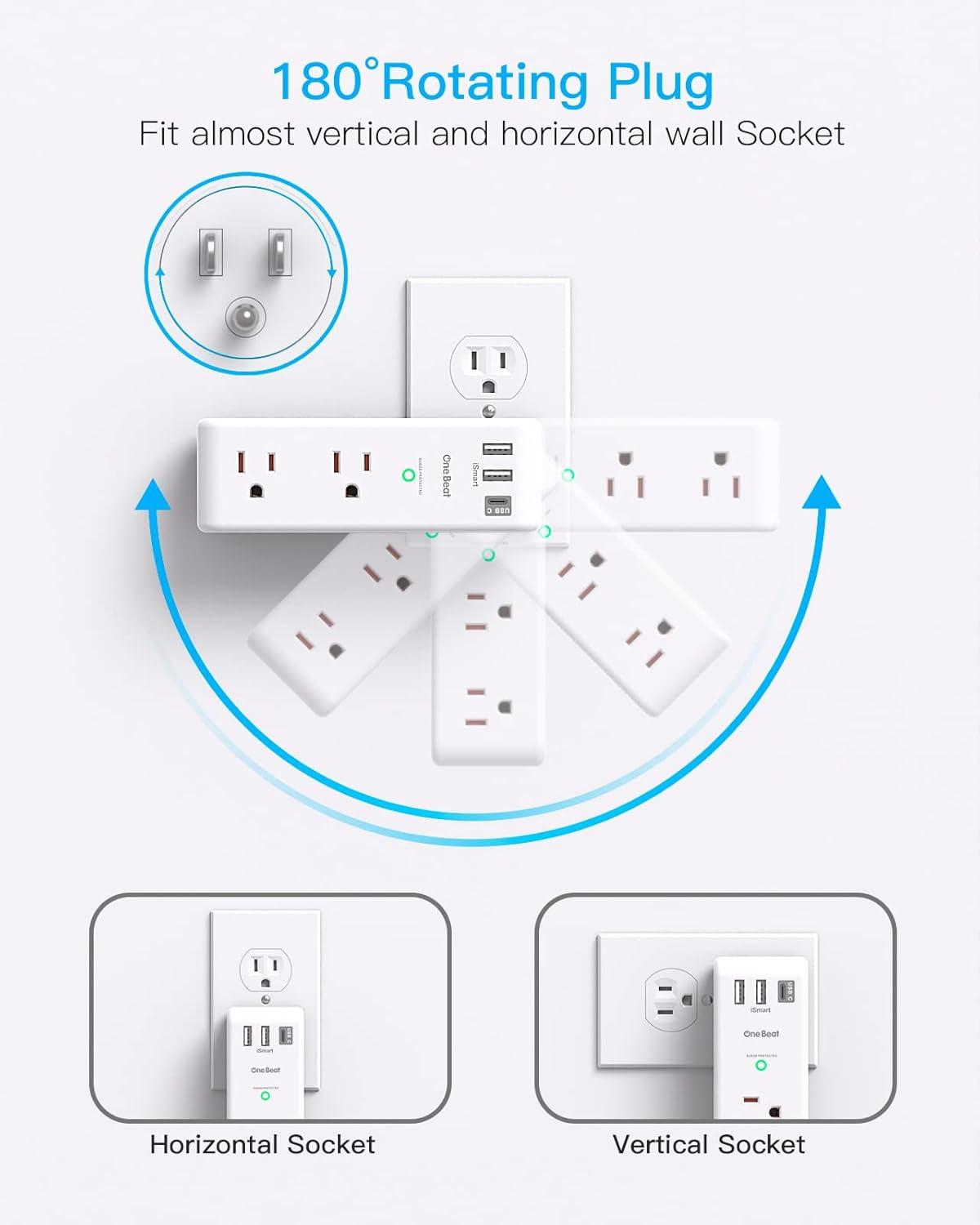 White 10-Piece USB Outlet Extender with Rotating Plug