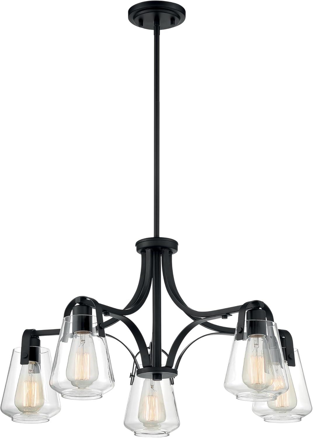 Skybridge Matte Black 5-Light Chandelier with Clear Glass Shades