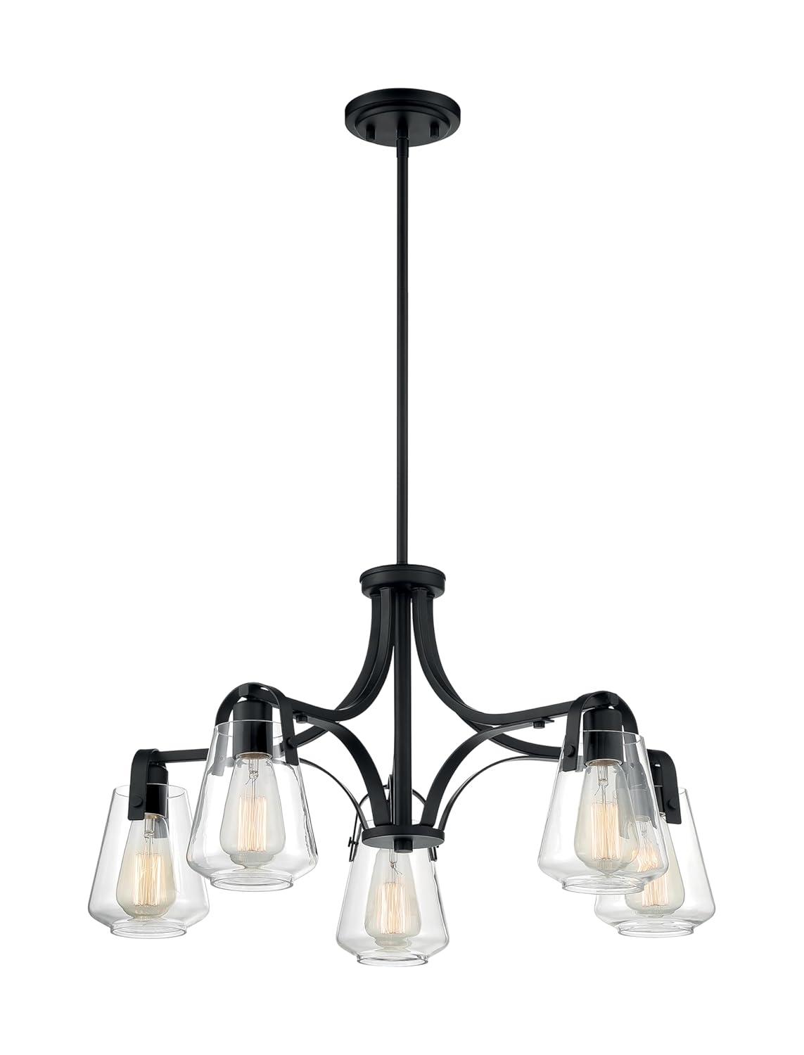Skybridge Matte Black 5-Light Chandelier with Clear Glass Shades