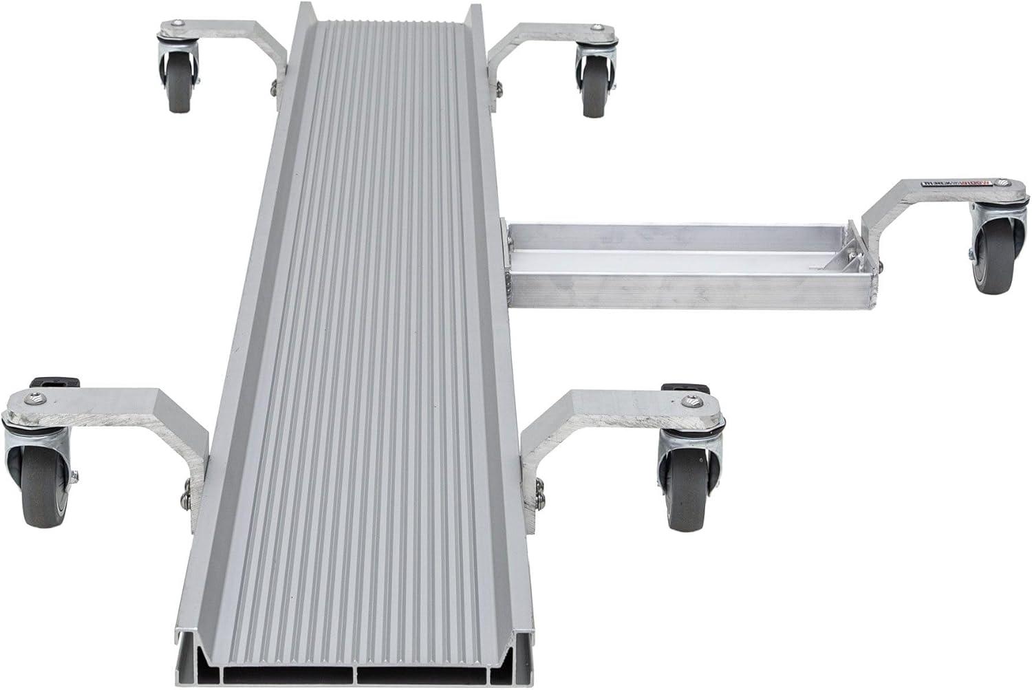 Black Widow Motorcycle Dolly with Fully Adjustable Kickstand Plate Locking Casters with Ride-On Load and Ride-Off Unload without Use of Ramp or Lever