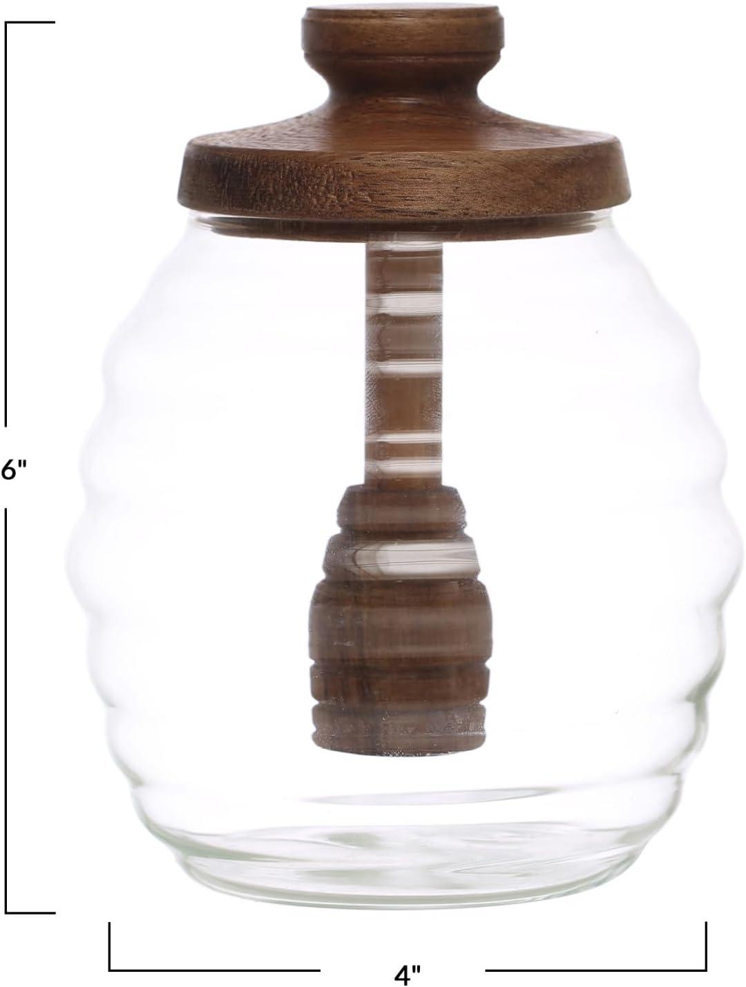 Clear Glass Honey Jar with Acacia Wood Lid and Dipper