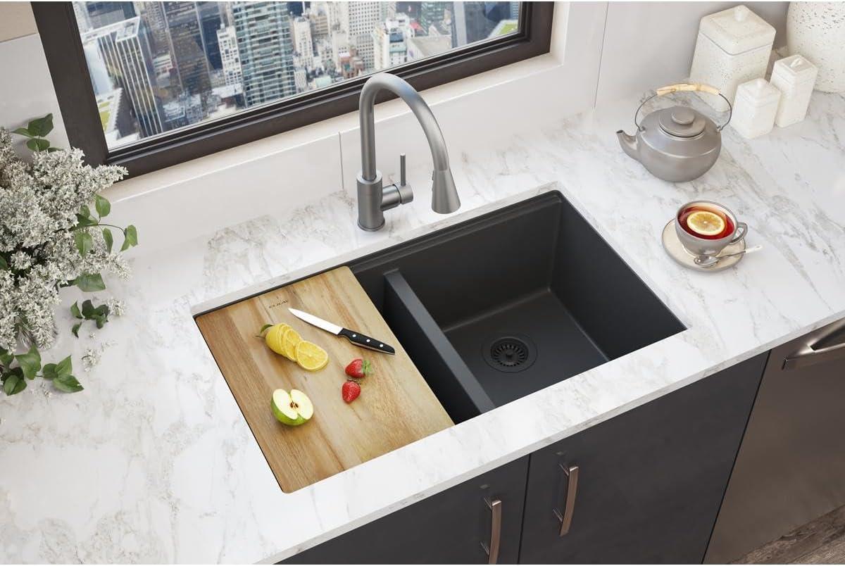 Matte Black Quartz Double Bowl Undermount Workstation Sink