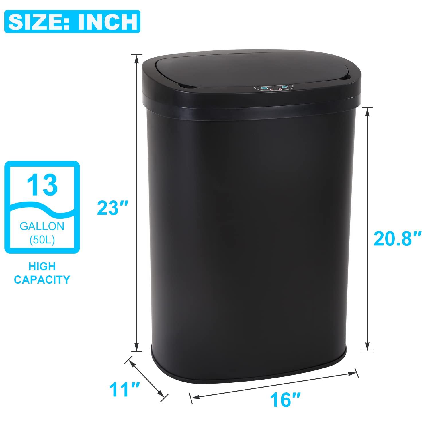 FDW Kitchen Trash Can with Lid, 13 Gallon Automatic Garbage Can for Bathroom Bedroom Home Office 50 Liter Touch Free Stainless Steel Waste Bin,Black