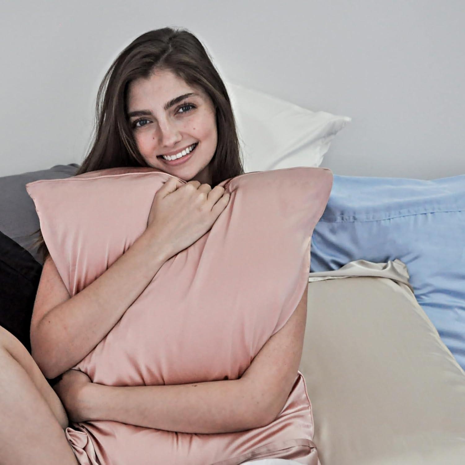 Discover Night LLC NIGHT Silk Washable Pillowcase - Luxury Mulberry Silk Pillow Covers for Skin and Hair Pink - King